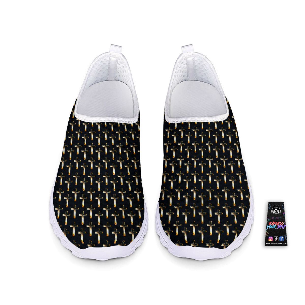 Christian Cross Print Pattern Nurse Shoes-grizzshop