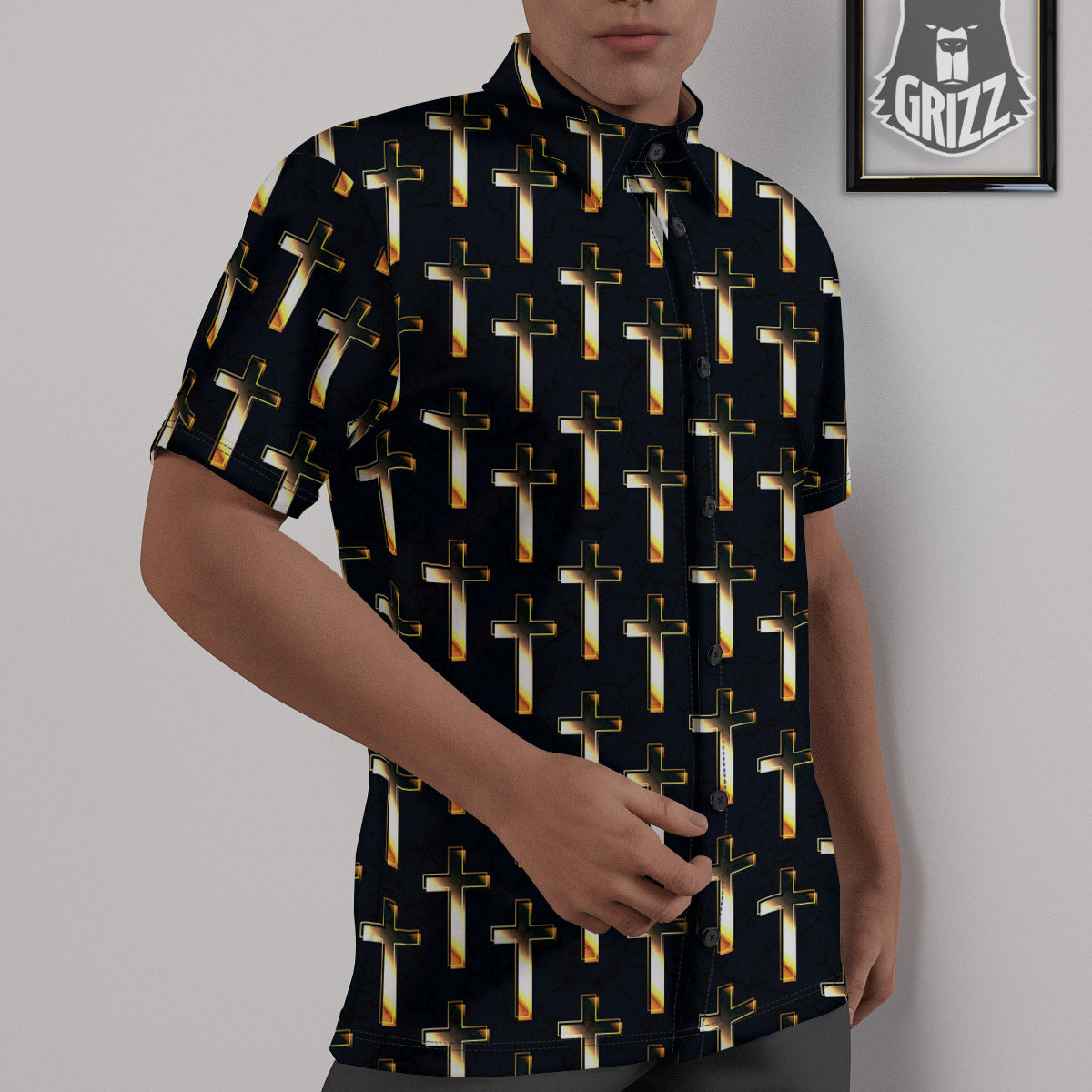 Christian Cross Print Pattern Untucked Shirts-grizzshop