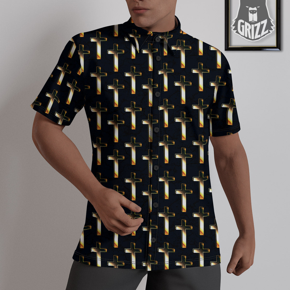 Christian Cross Print Pattern Untucked Shirts-grizzshop