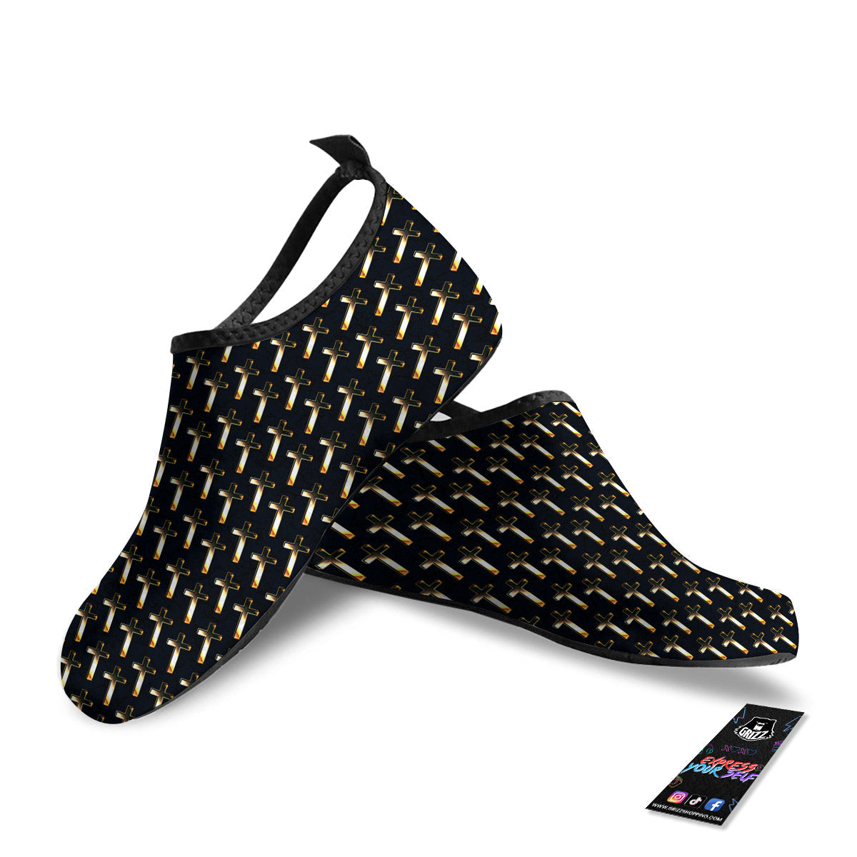 Christian Cross Print Pattern Water Shoes-grizzshop