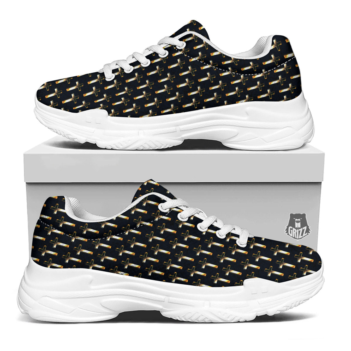 Christian Cross Print Pattern White Chunky Shoes-grizzshop