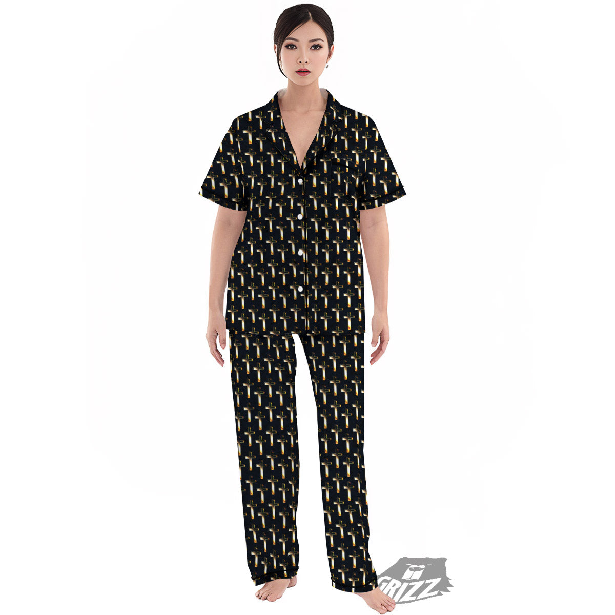 Christian Cross Print Pattern Women's Pajamas Set-grizzshop