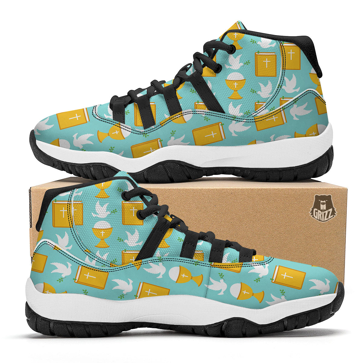 Christian Dove Pattern Print Black Bball Shoes-grizzshop