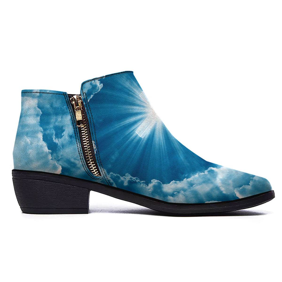 Christian Holy Cross Shiny Print Ankle Boots-grizzshop