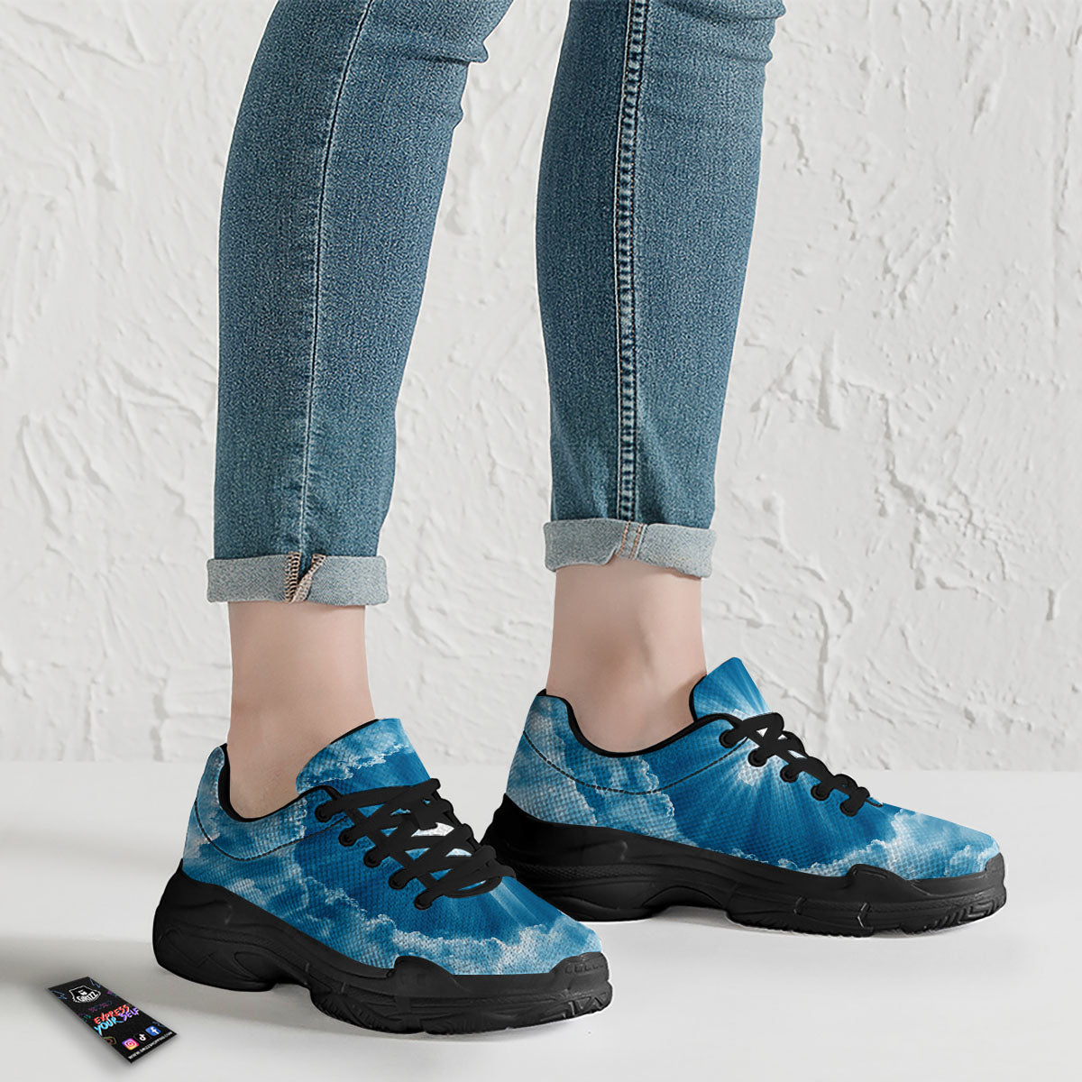 Christian Holy Cross Shiny Print Black Chunky Shoes-grizzshop