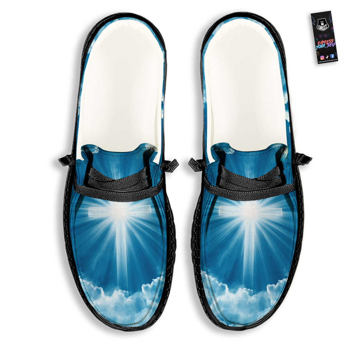 Christian Holy Cross Shiny Print Black Loafers-grizzshop