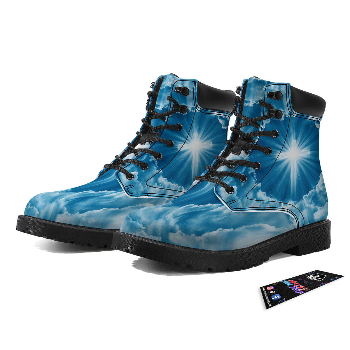 Christian Holy Cross Shiny Print Boots-grizzshop