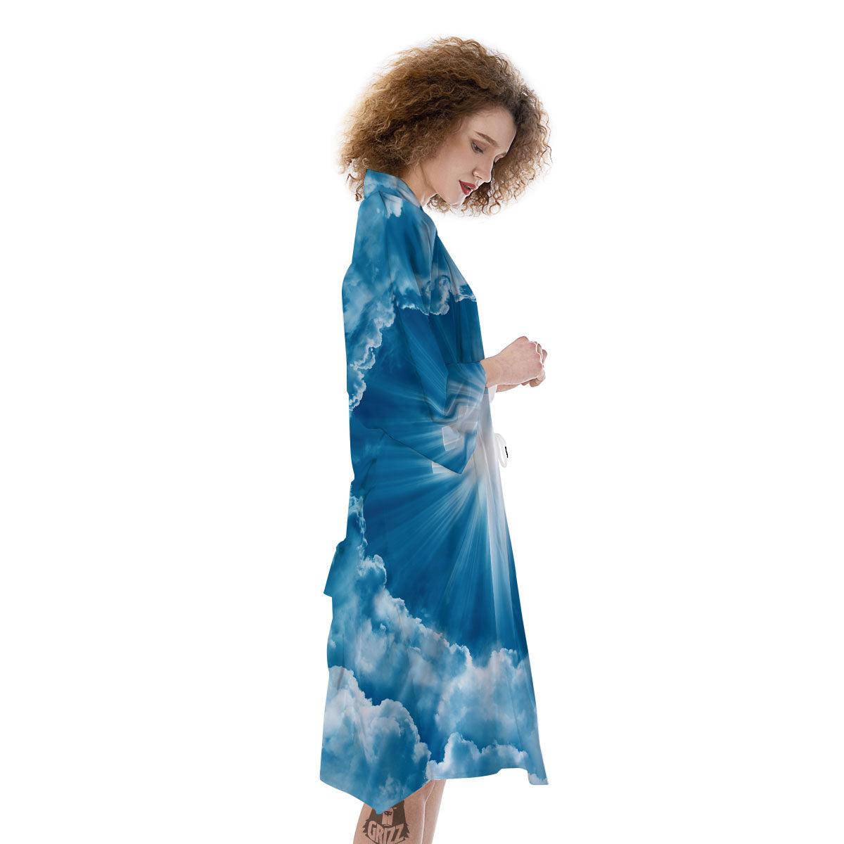 Christian Holy Cross Shiny Print Kimono-grizzshop