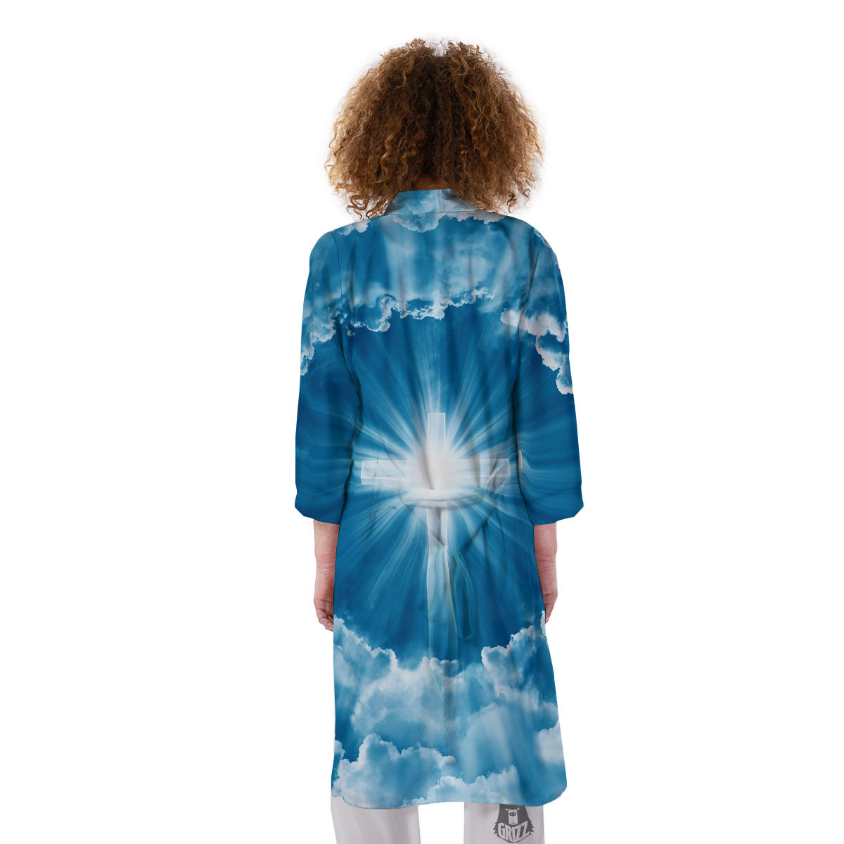 Christian Holy Cross Shiny Print Kimono-grizzshop