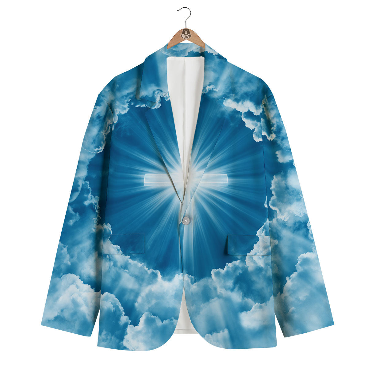 Christian Holy Cross Shiny Print Men's Blazer-grizzshop