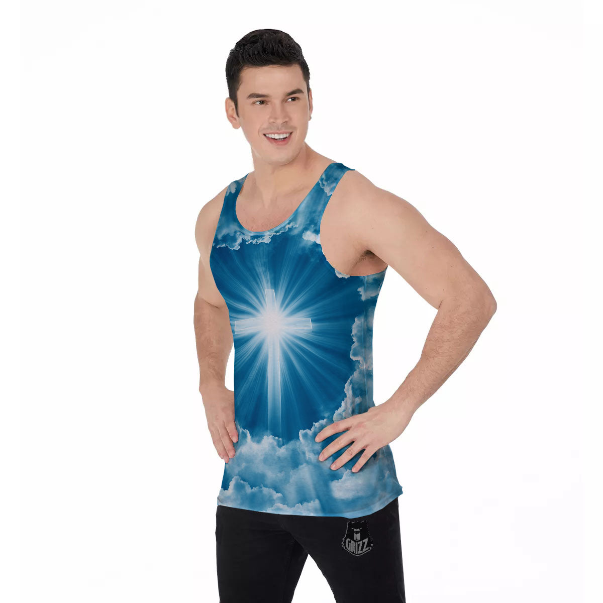 Christian Holy Cross Shiny Print Men's Tank Top-grizzshop