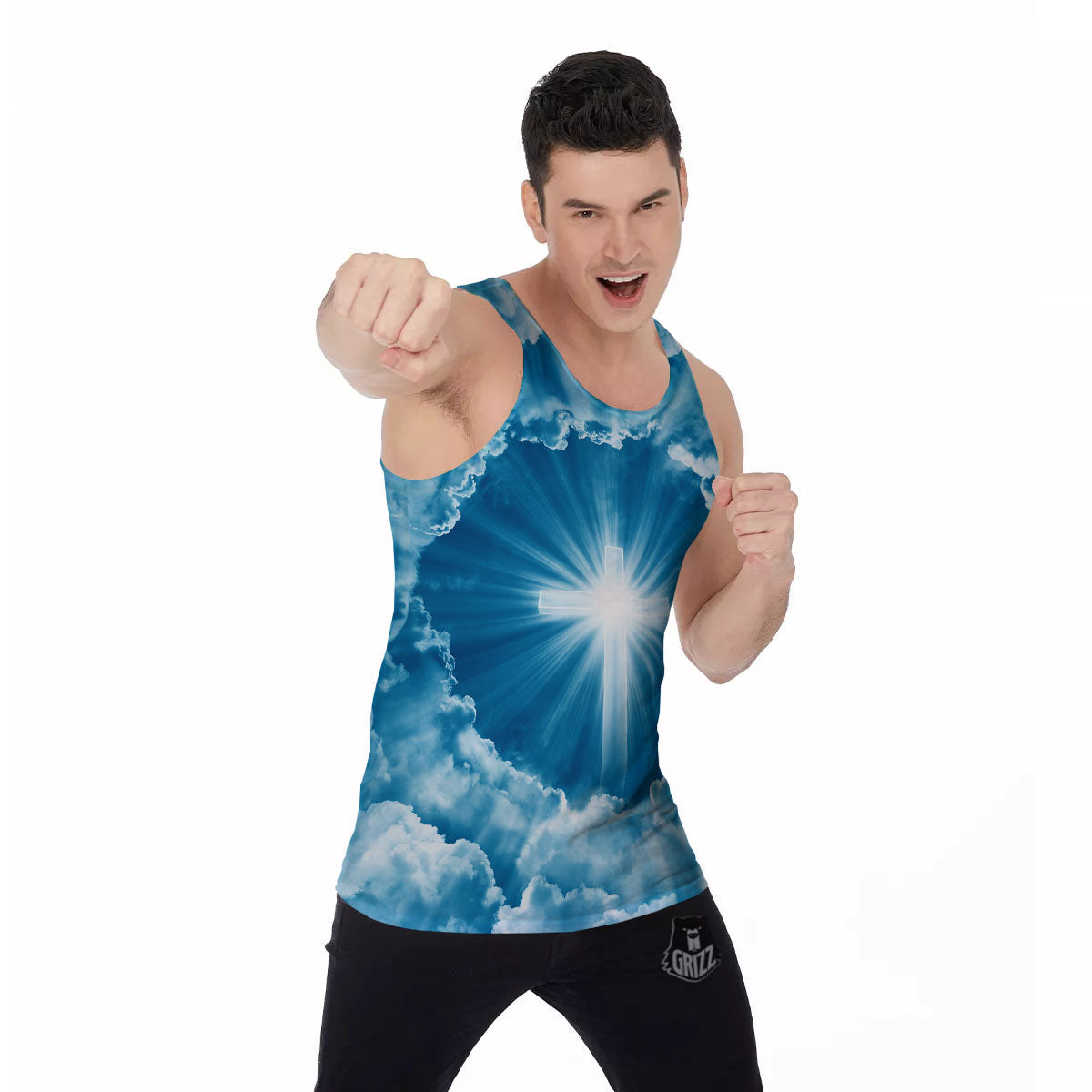 Christian Holy Cross Shiny Print Men's Tank Top-grizzshop