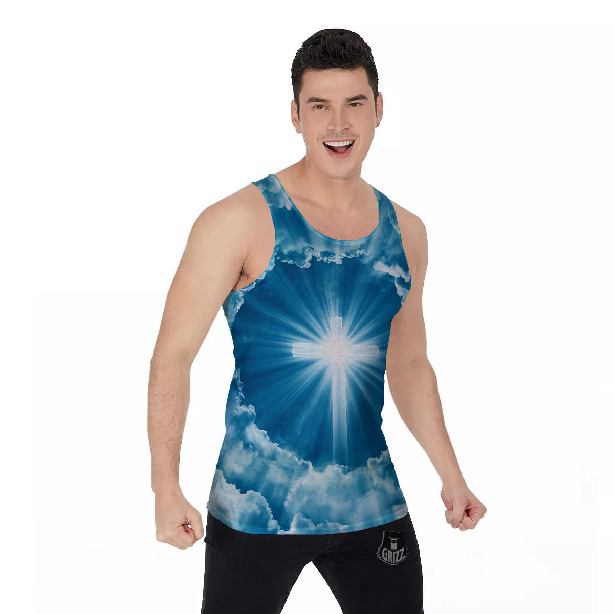 Christian Holy Cross Shiny Print Men's Tank Top-grizzshop