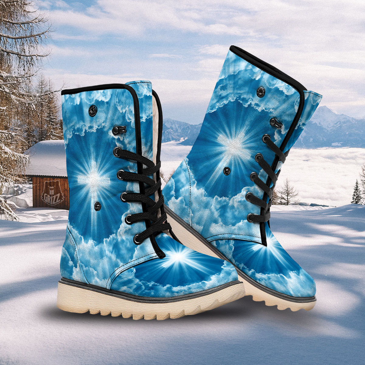 Christian Holy Cross Shiny Print Snow Boots-grizzshop