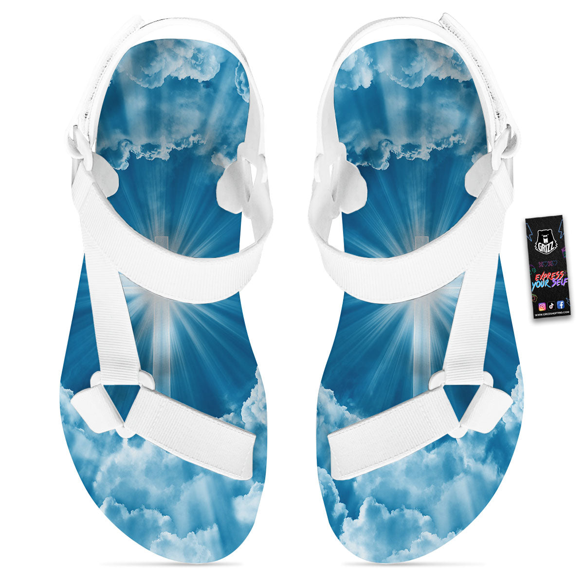 Christian Holy Cross Shiny Print White Open Toe Sandals-grizzshop