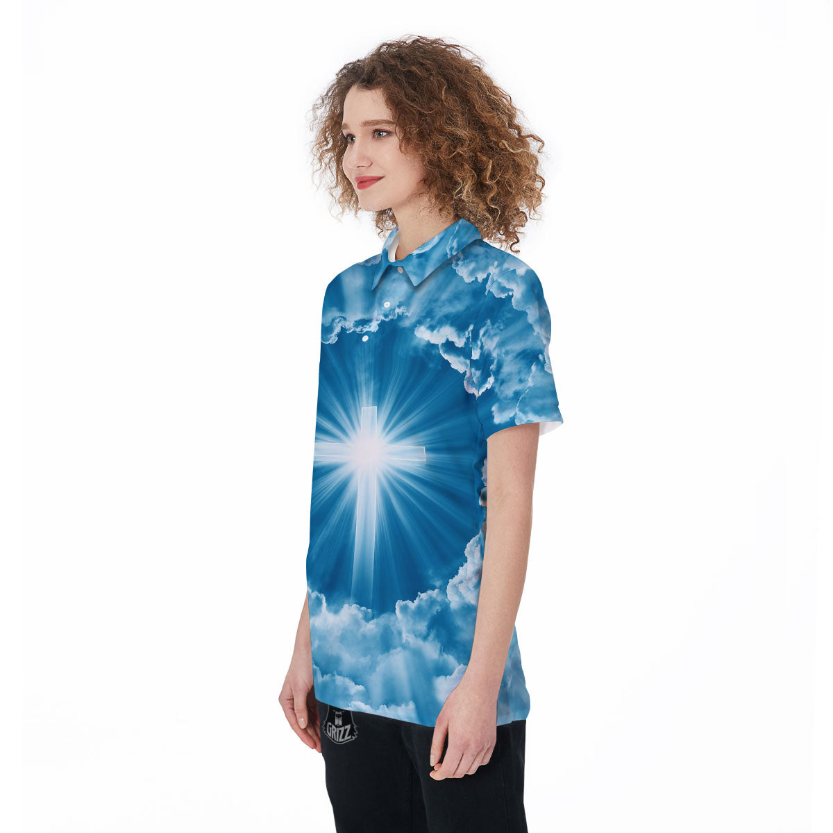 Christian Holy Cross Shiny Print Women's Golf Shirts-grizzshop