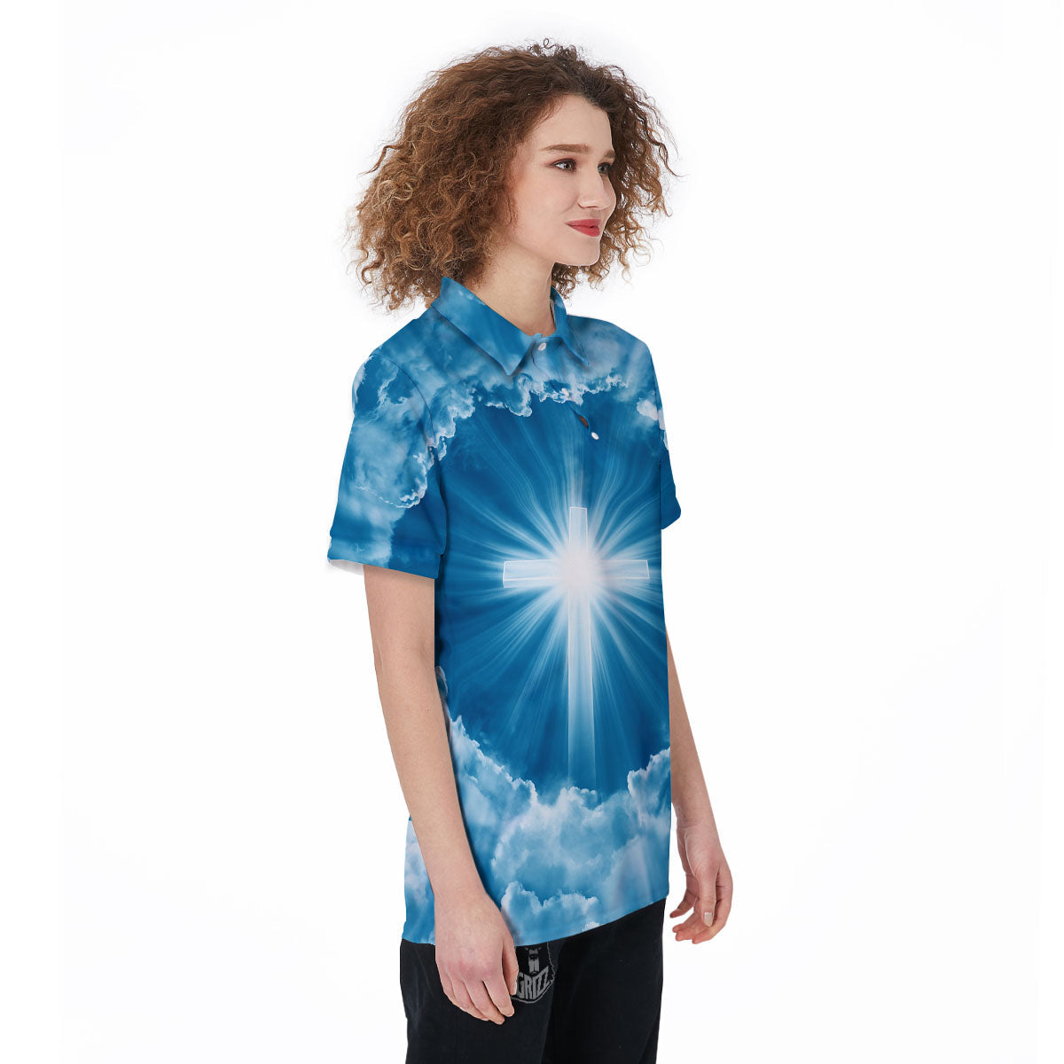 Christian Holy Cross Shiny Print Women's Golf Shirts-grizzshop