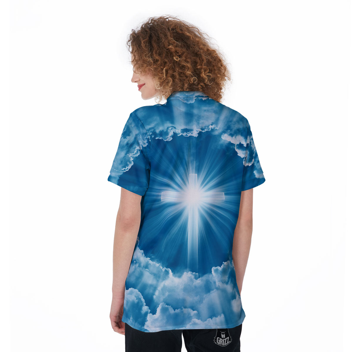 Christian Holy Cross Shiny Print Women's Golf Shirts-grizzshop