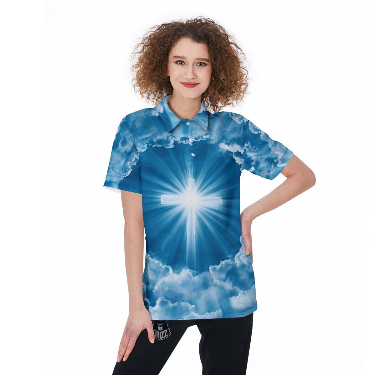 Christian Holy Cross Shiny Print Women's Golf Shirts-grizzshop