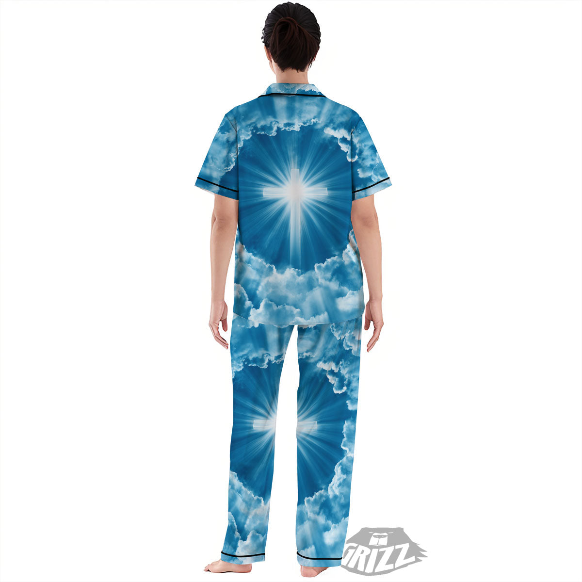 Christian Holy Cross Shiny Print Women's Pajamas Set-grizzshop