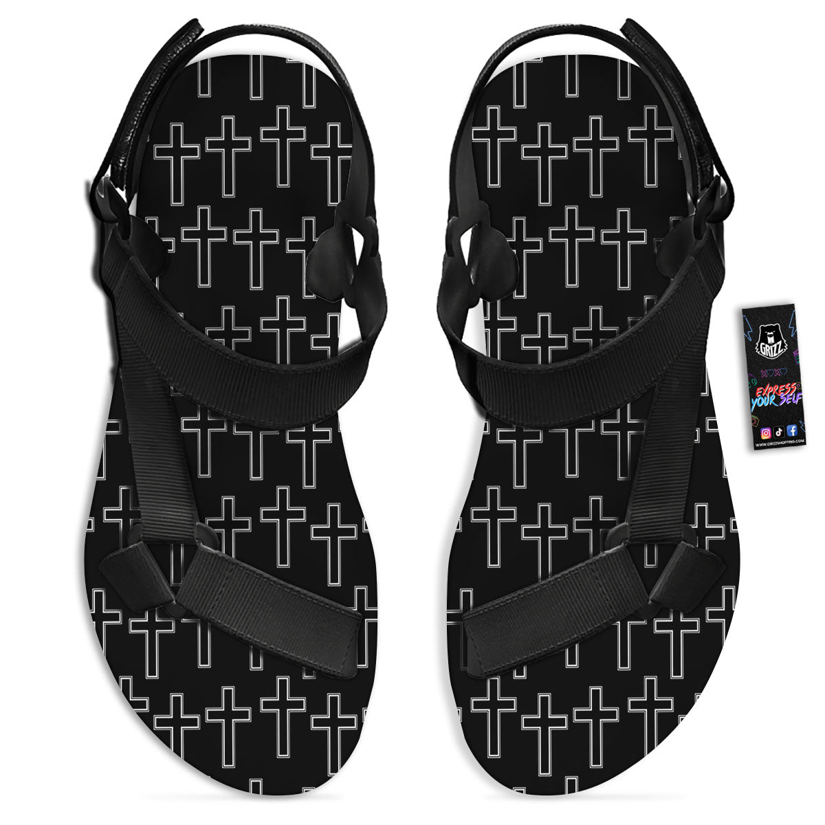 Christian Orthodox Print Pattern Black Open Toe Sandals-grizzshop