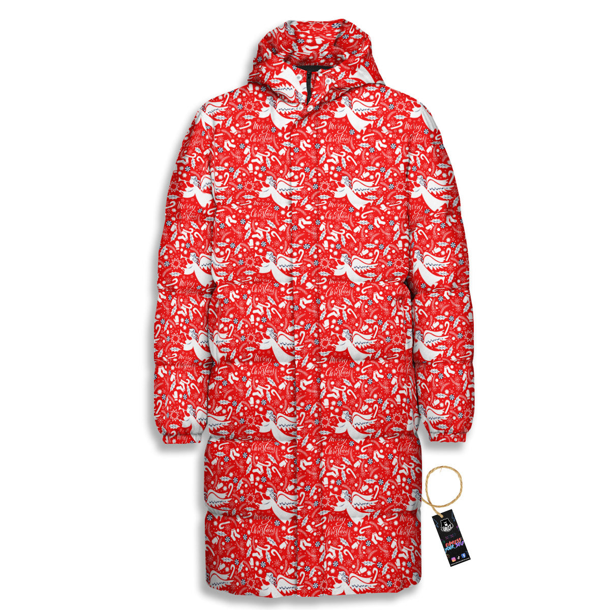 Christmas Angel Print Pattern Long Down Jacket-grizzshop