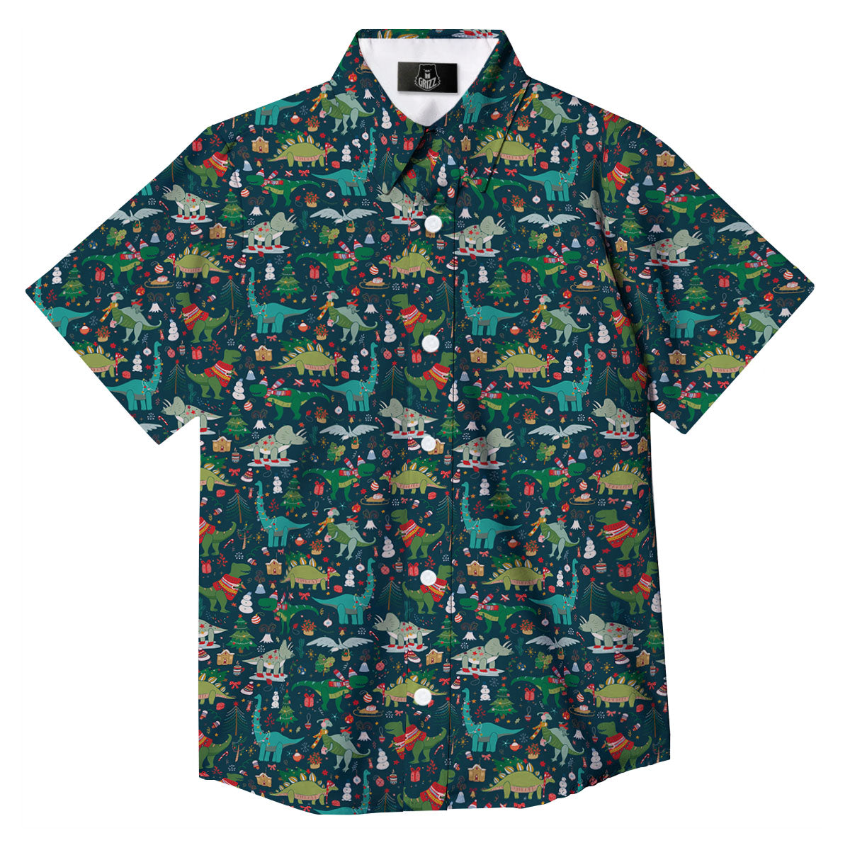 Christmas Animals Fun Print Pattern Button Up Shirt-grizzshop