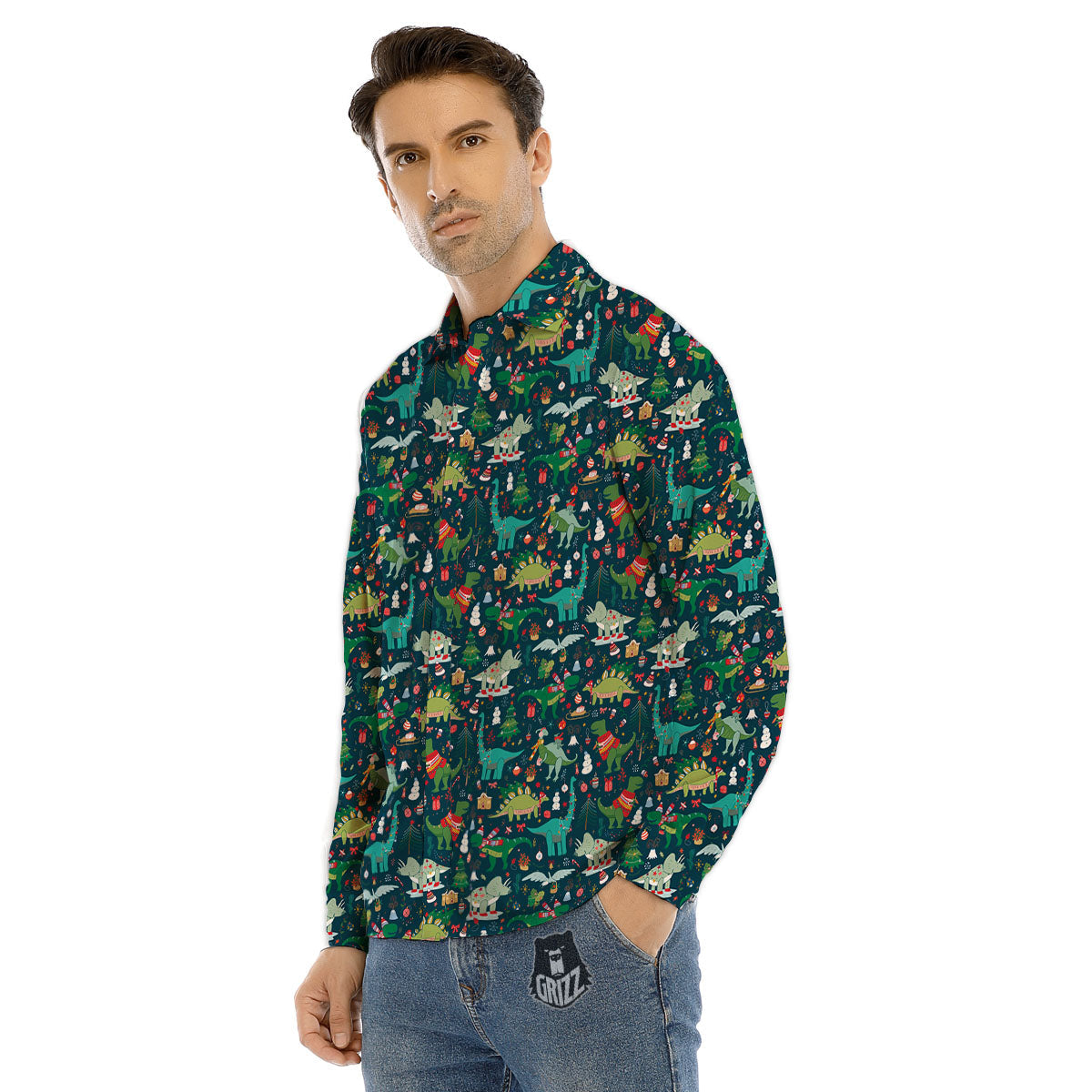 Christmas Animals Fun Print Pattern Men's Dress Shirts-grizzshop