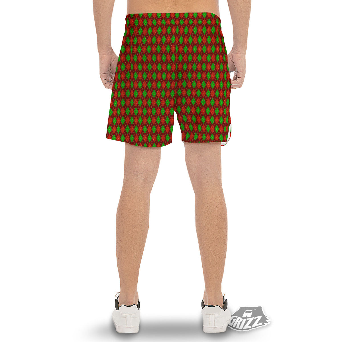 Christmas Argyle Red And Green Print Men's Gym Shorts-grizzshop