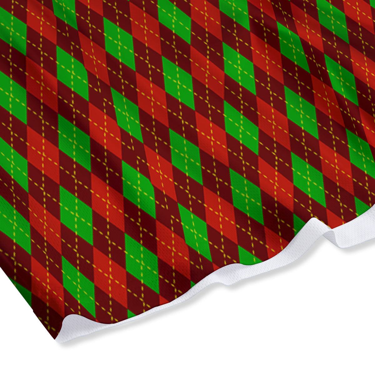 Christmas Argyle Red And Green Print Mesh Shorts