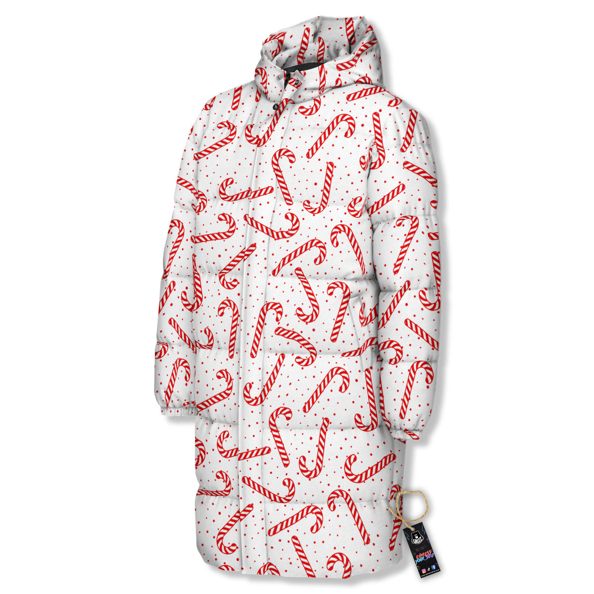 Christmas Candy Print Pattern Long Down Jacket-grizzshop