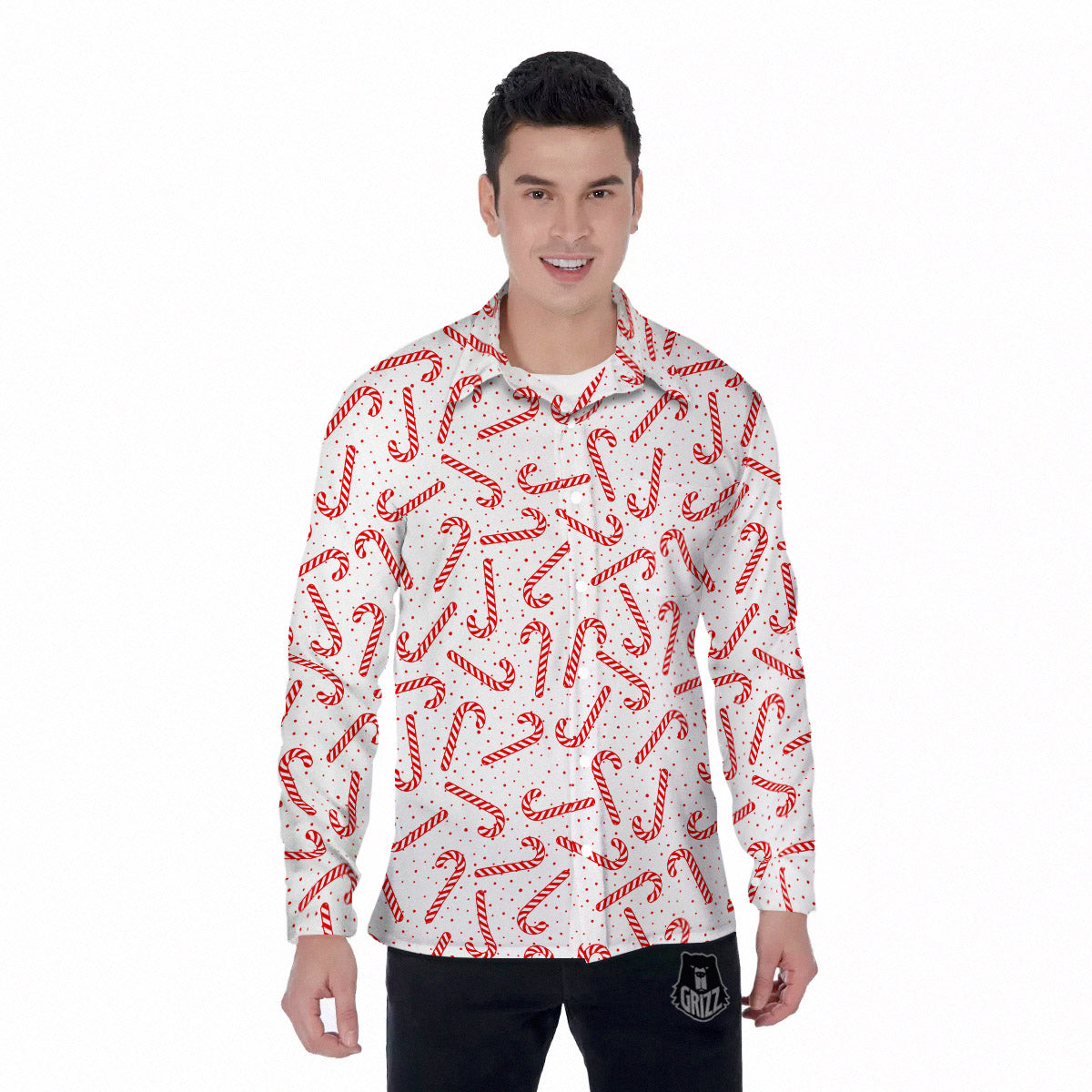 Christmas Candy Print Pattern Men's Long Sleeve Shirts-grizzshop