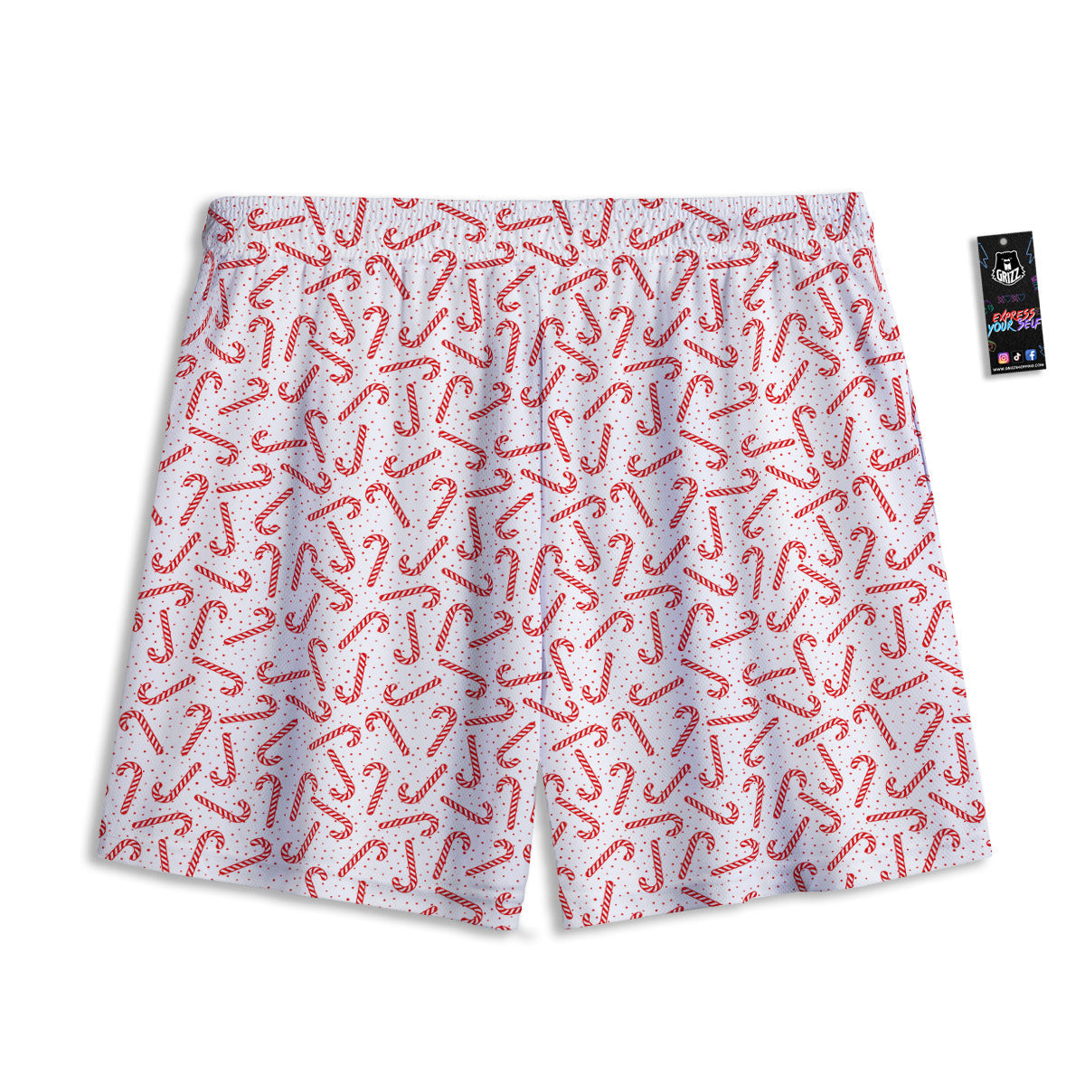 Christmas Candy Print Pattern Mesh Shorts-grizzshop