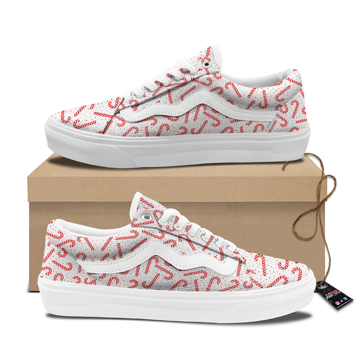 Christmas Candy Print Pattern Skate Shoes-grizzshop