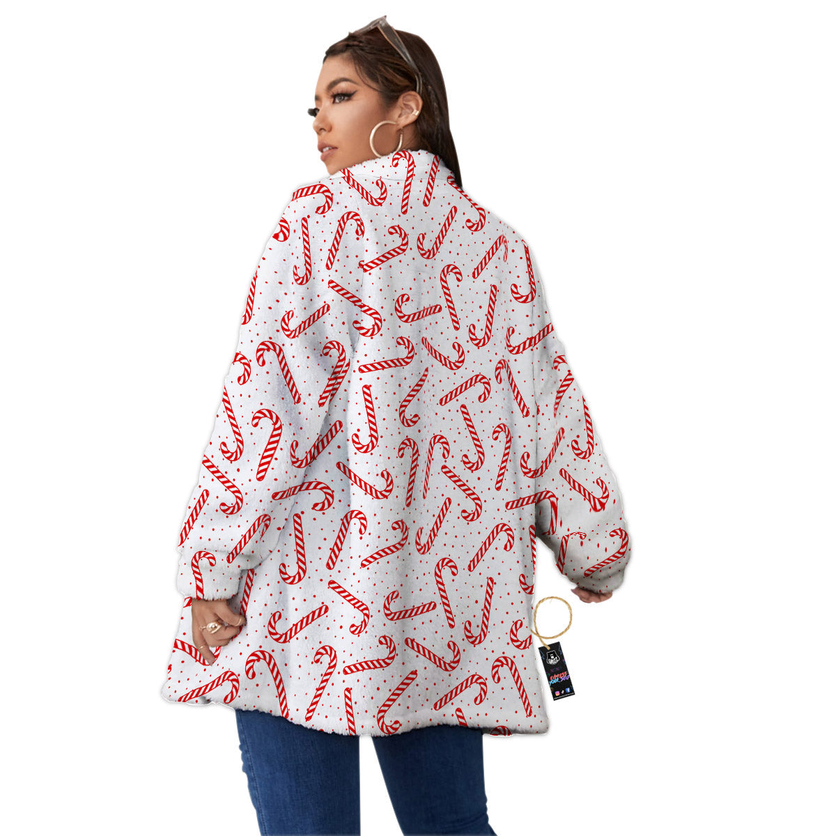 Christmas Candy Print Pattern Women's Sherpa Jacket-grizzshop