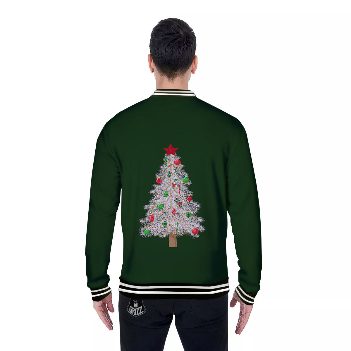 Christmas Decorated Tree Print Baseball Jacket-grizzshop
