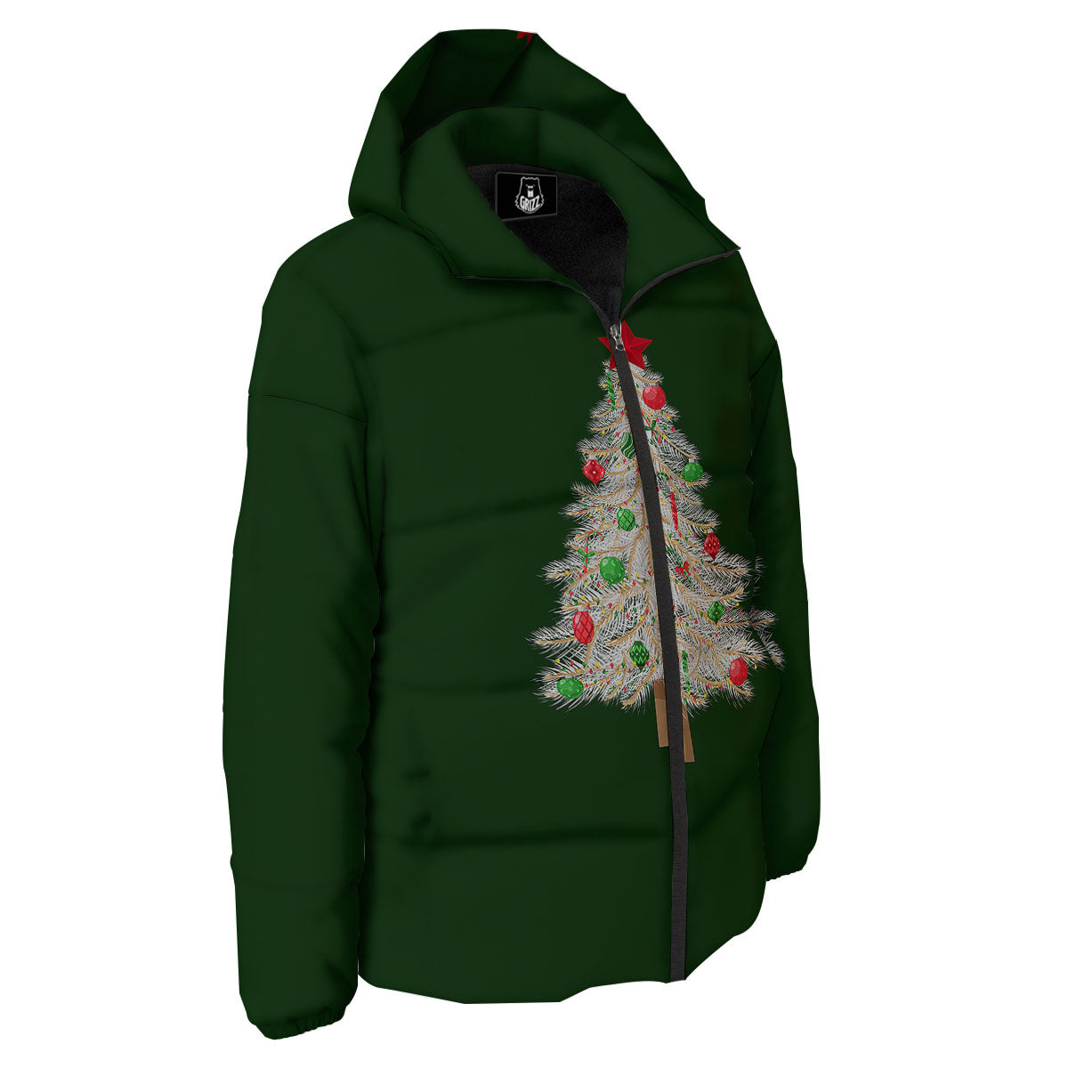 Christmas Decorated Tree Print Down Jacket-grizzshop