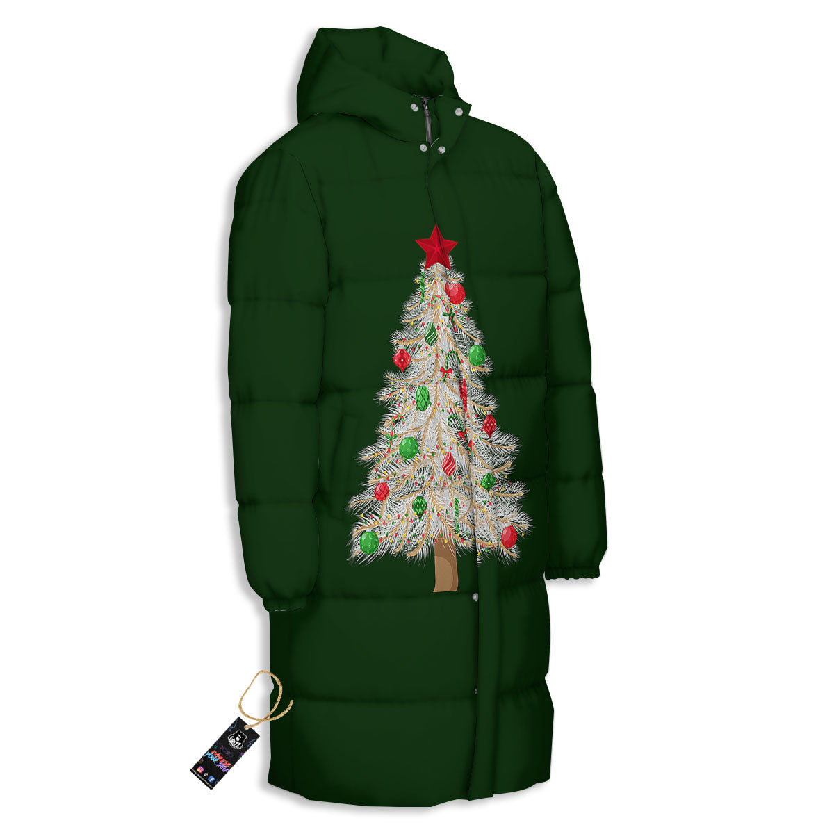 Christmas Decorated Tree Print Long Down Jacket-grizzshop