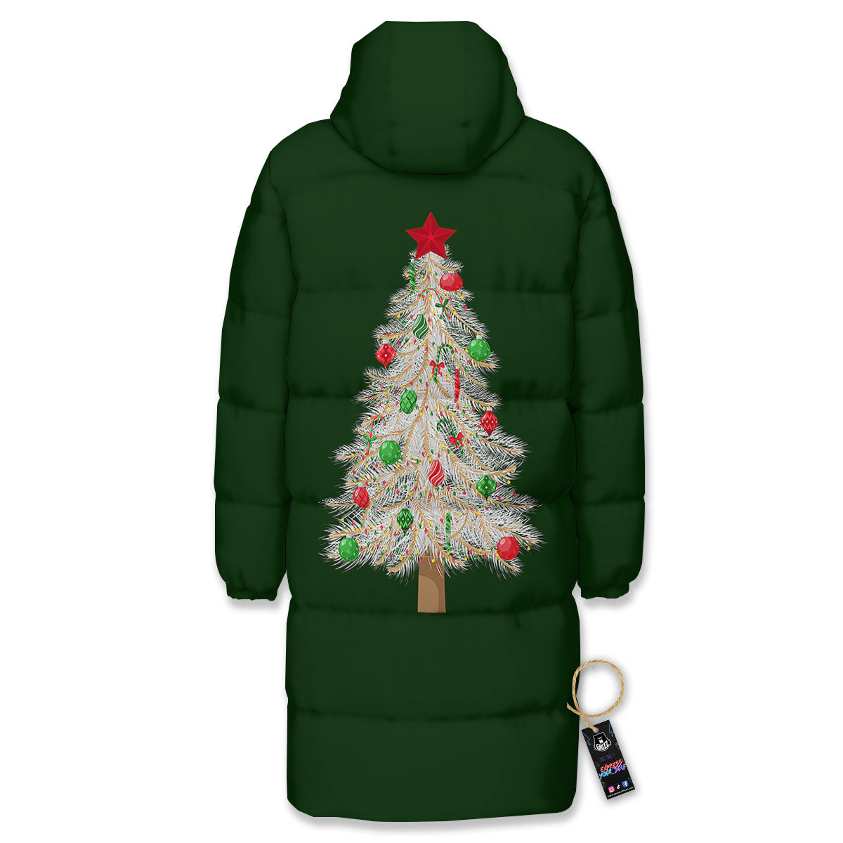Christmas Decorated Tree Print Long Down Jacket-grizzshop
