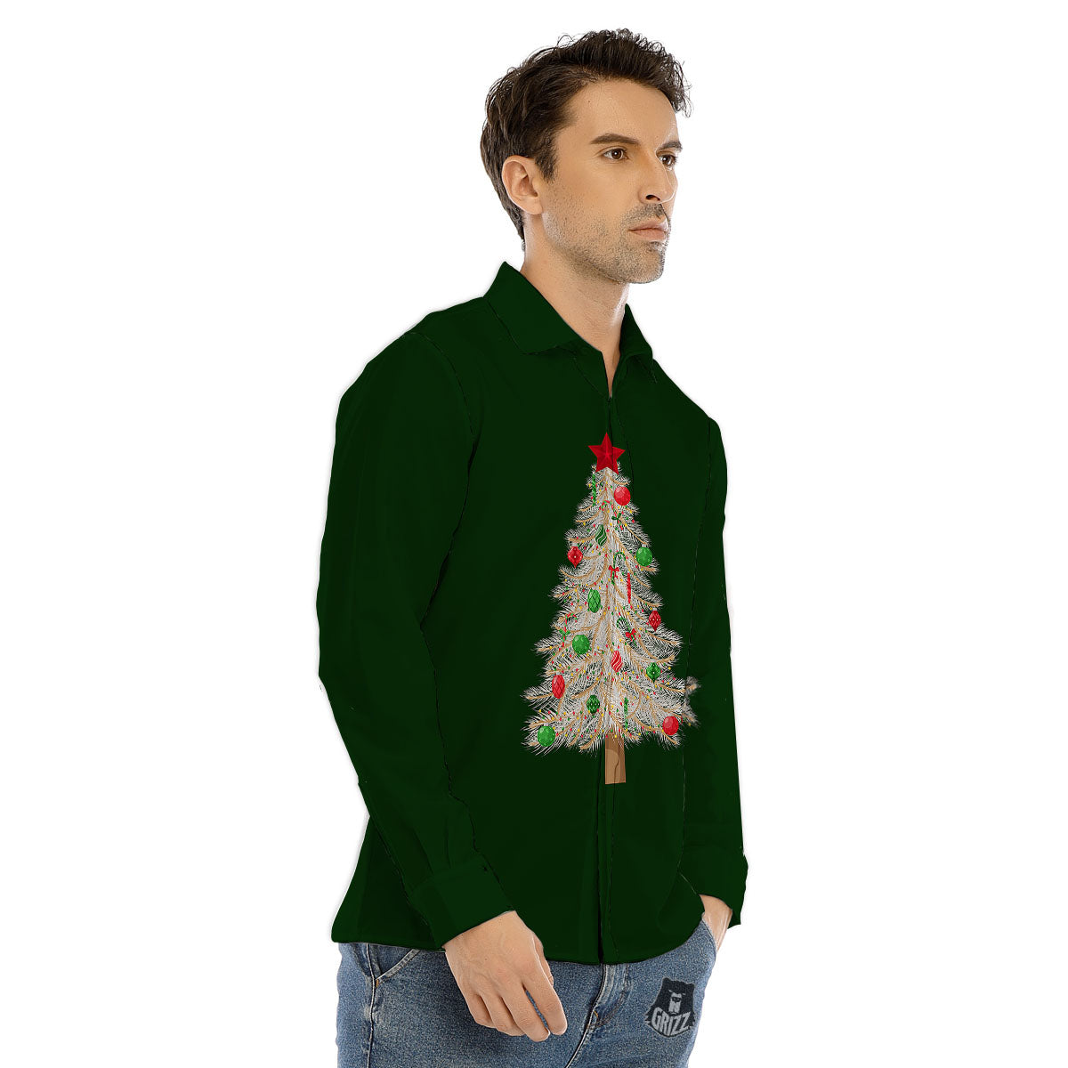 Christmas Decorated Tree Print Men's Dress Shirts-grizzshop