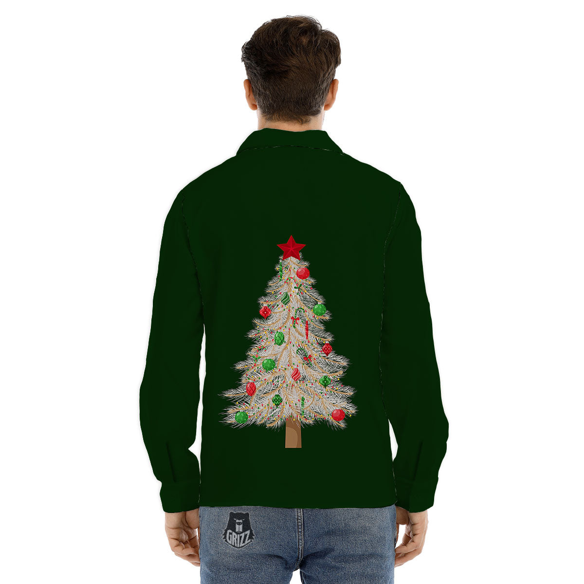 Christmas Decorated Tree Print Men's Dress Shirts-grizzshop