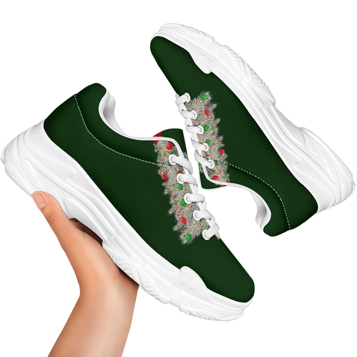 Christmas Decorated Tree Print White Chunky Shoes-grizzshop