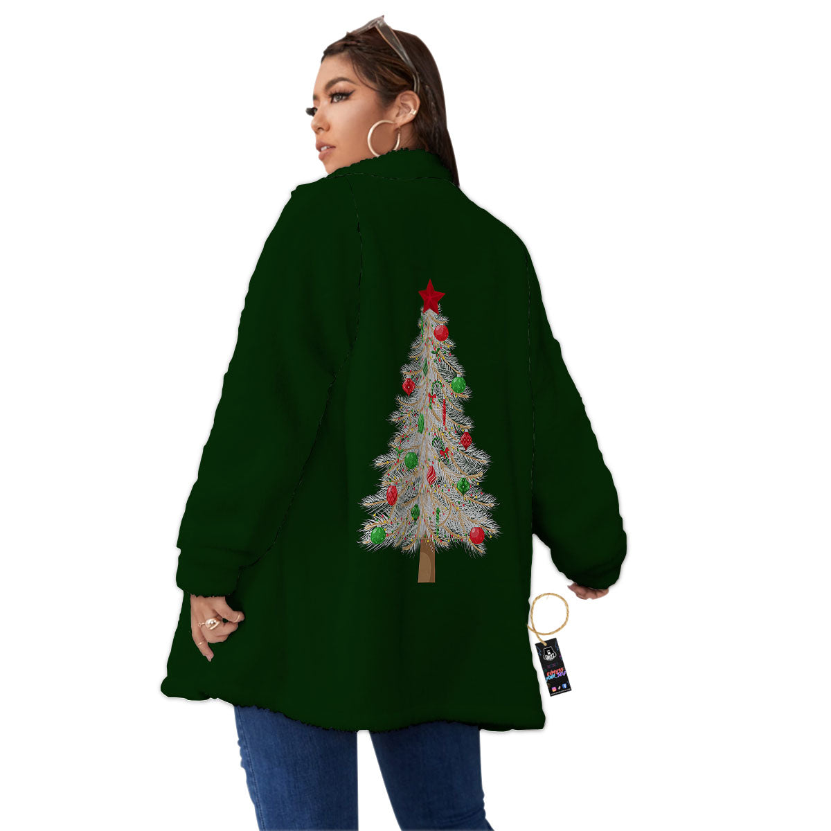 Christmas Decorated Tree Print Women's Sherpa Jacket-grizzshop