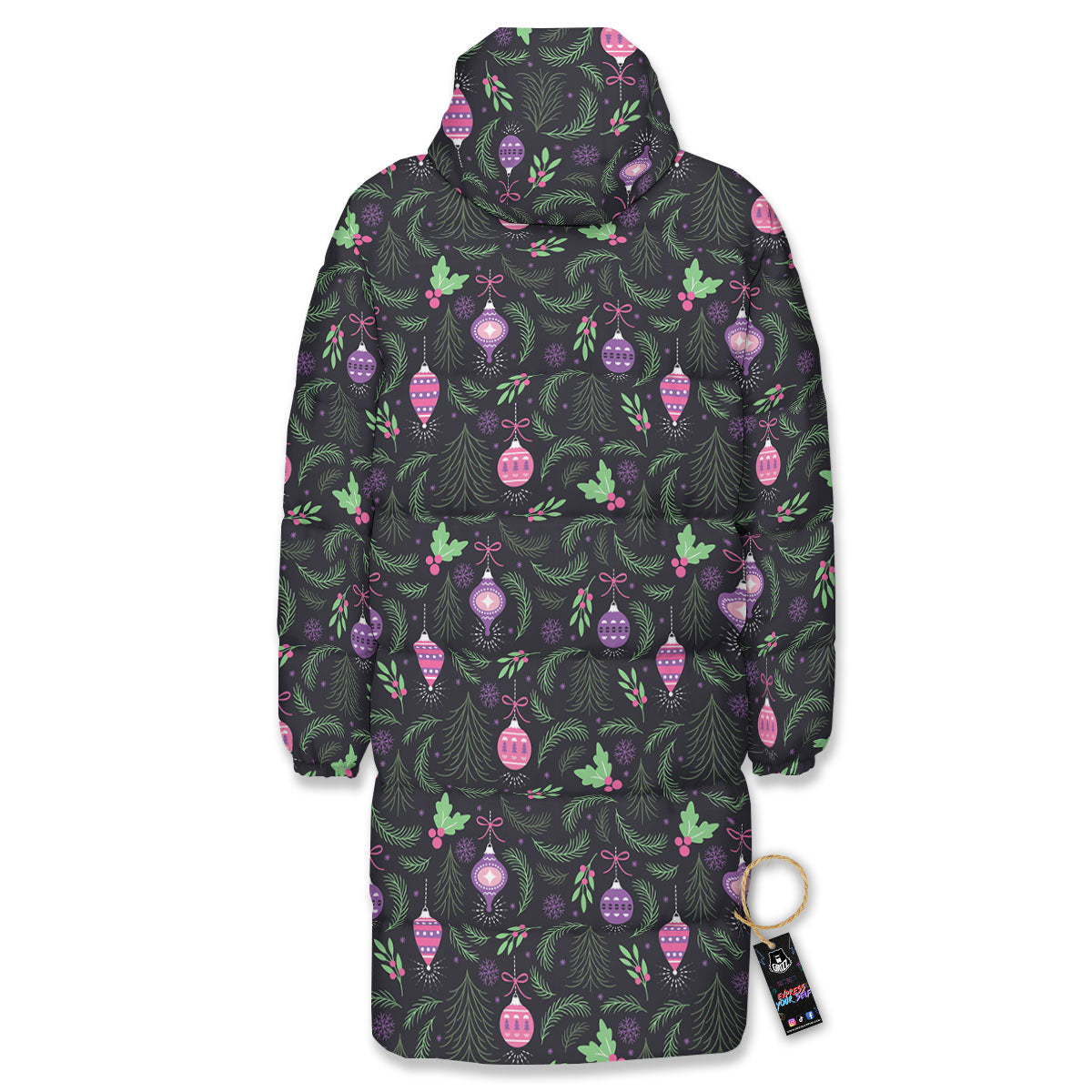 Christmas Decoration Print Pattern Long Down Jacket-grizzshop