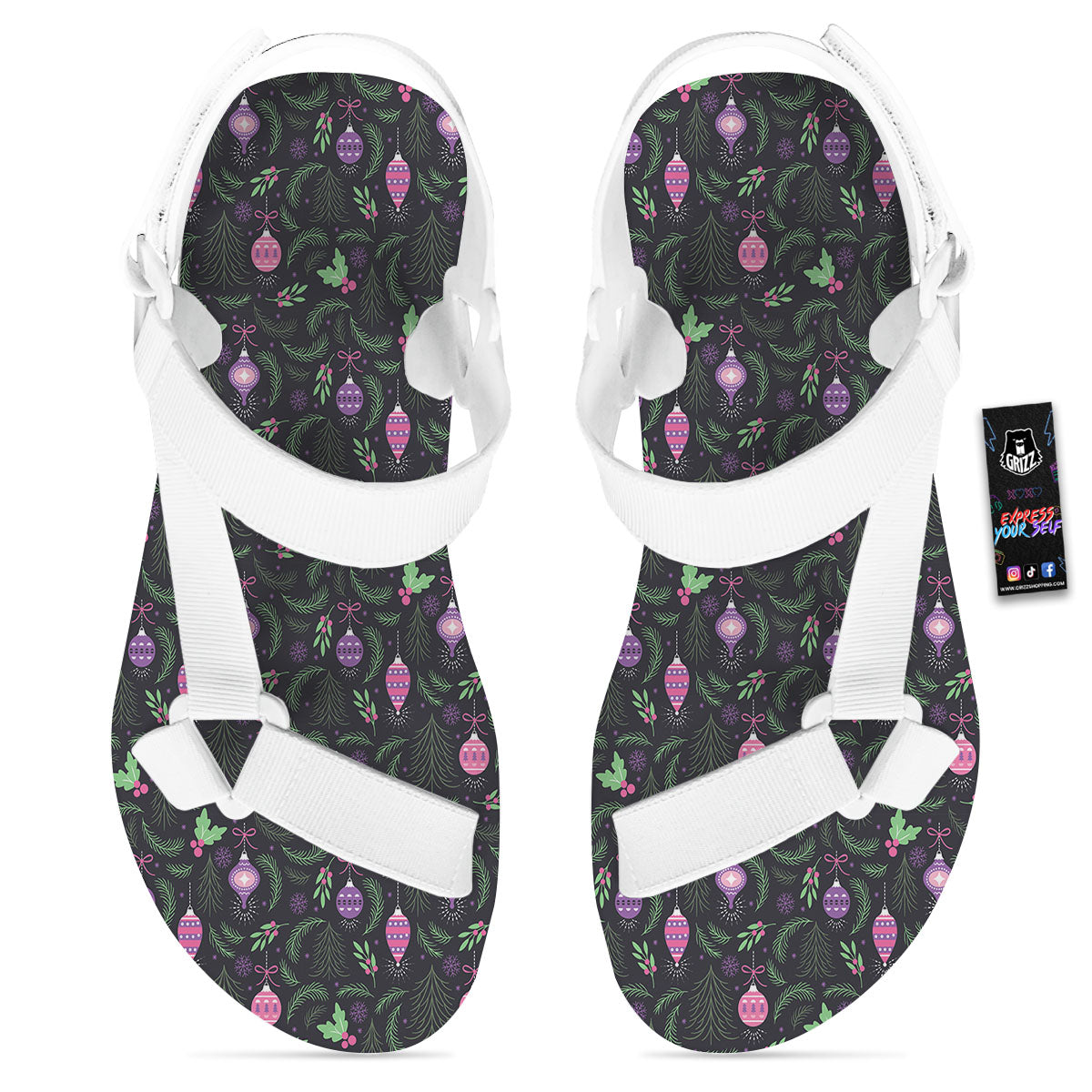 Christmas Decoration Print Pattern White Open Toe Sandals-grizzshop