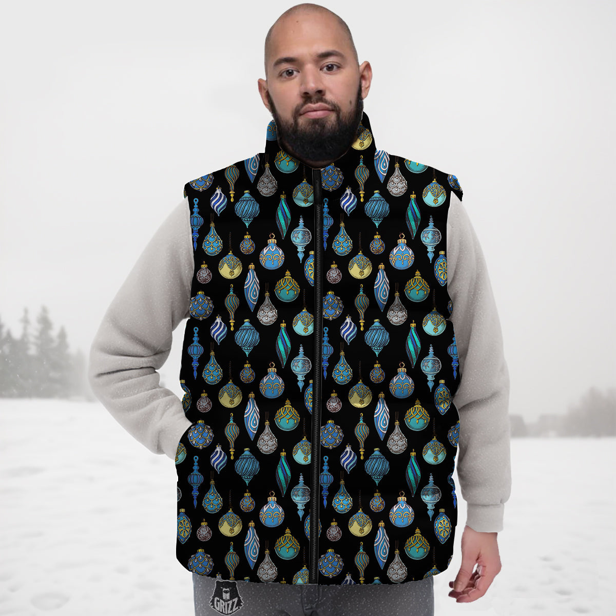 Christmas Decorations Drawing Print Pattern Down Vest