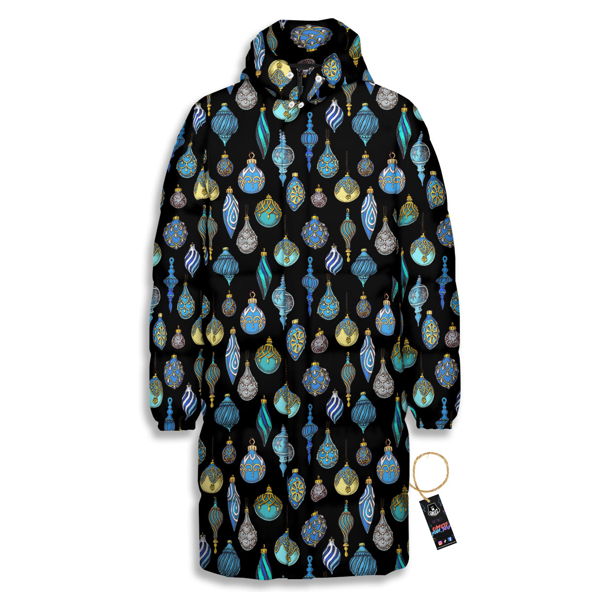 Christmas Decorations Drawing Print Pattern Long Down Jacket-grizzshop