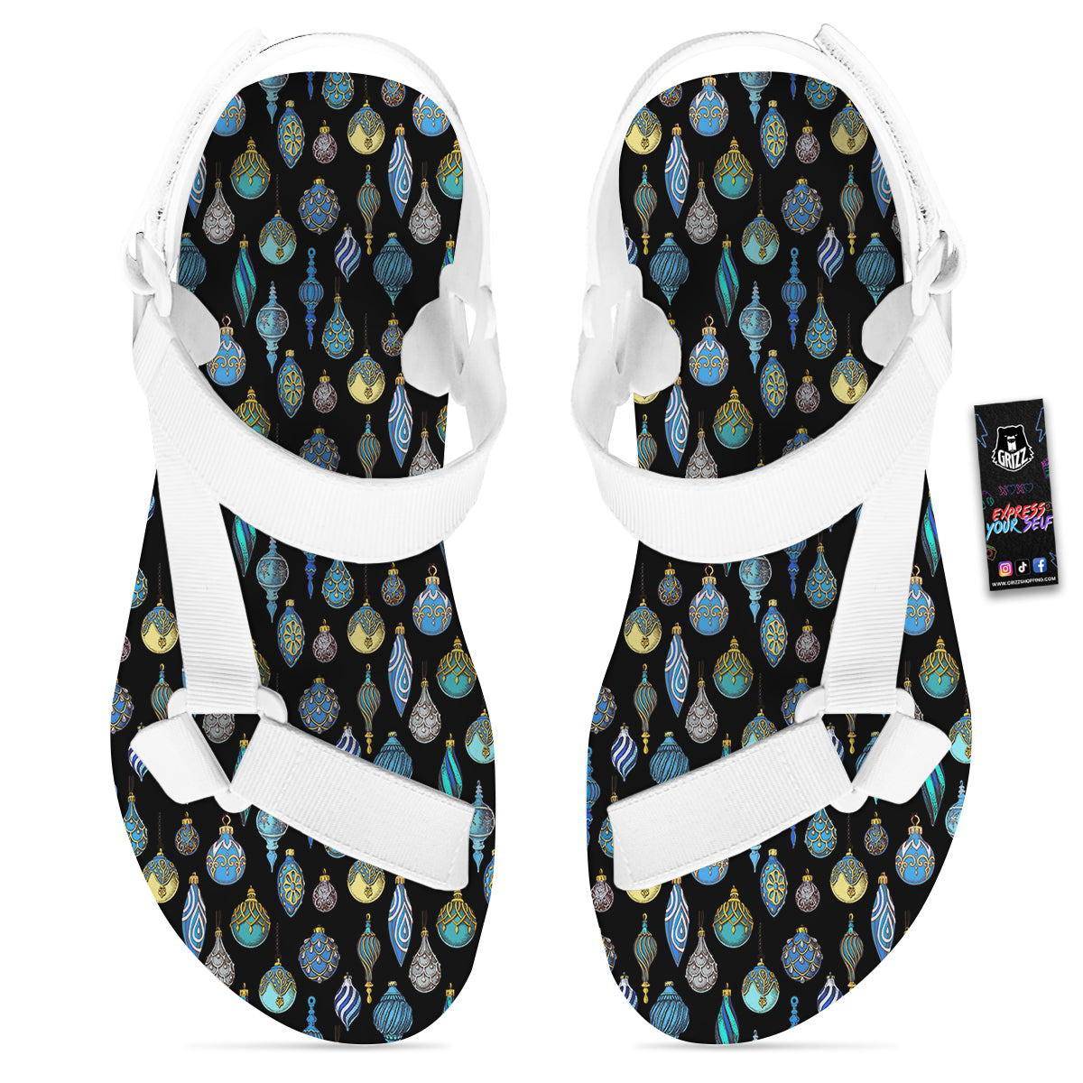 Christmas Decorations Drawing Print Pattern White Open Toe Sandals-grizzshop