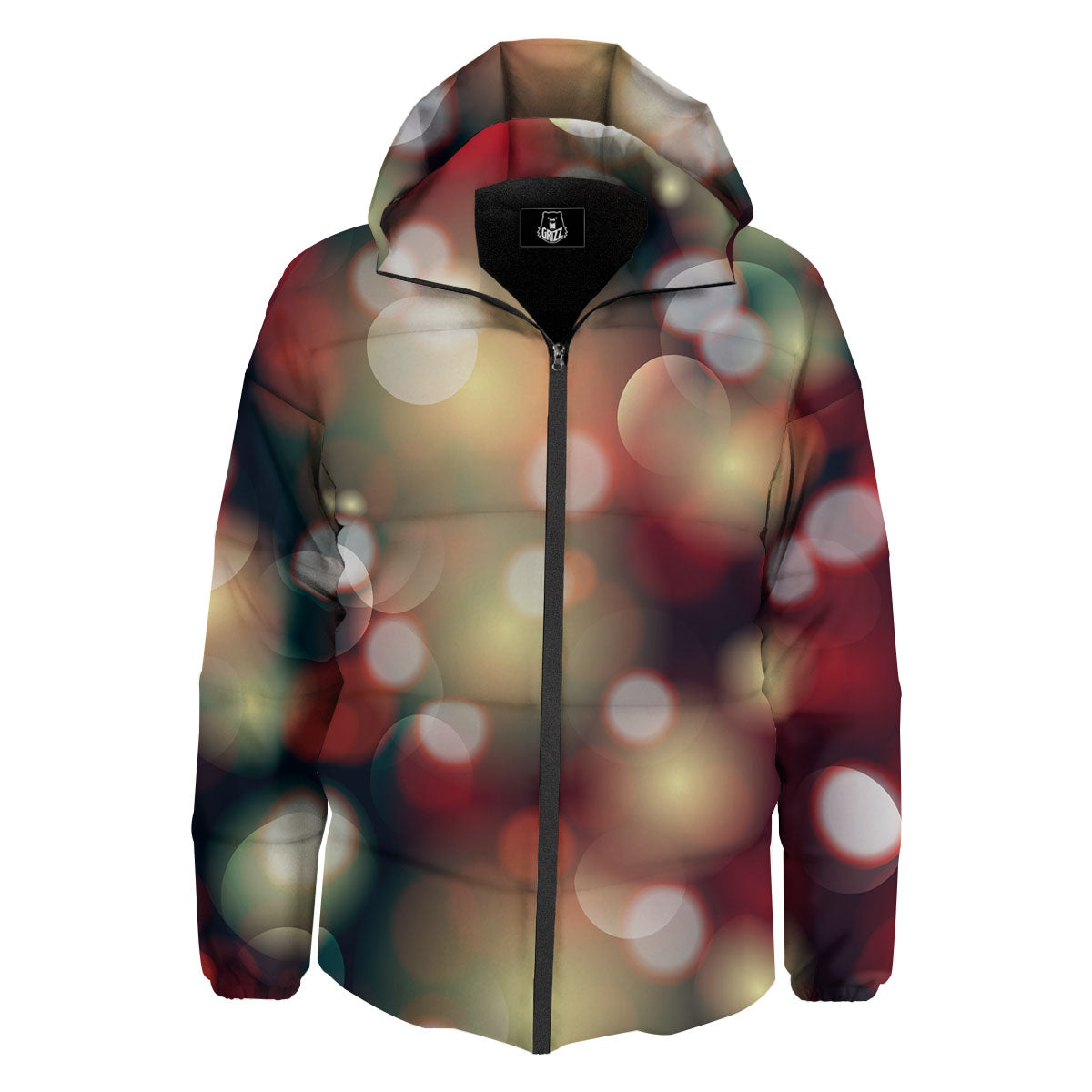Christmas Defocused Lights Print Down Jacket-grizzshop