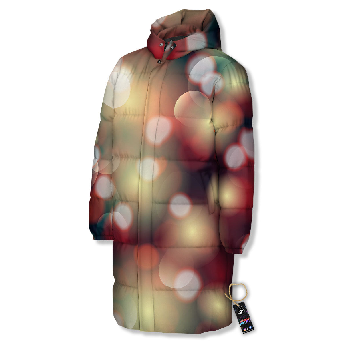Christmas Defocused Lights Print Long Down Jacket-grizzshop
